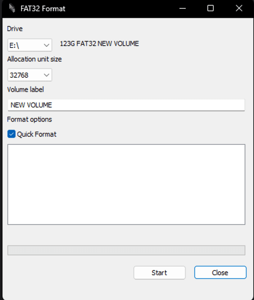 FAT32 GUIFormat settings