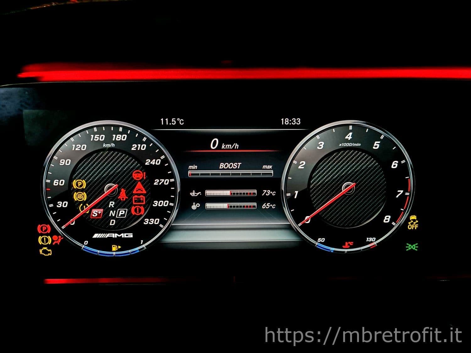 AMG menu shown on a Mercedes W246 cluster, example 16